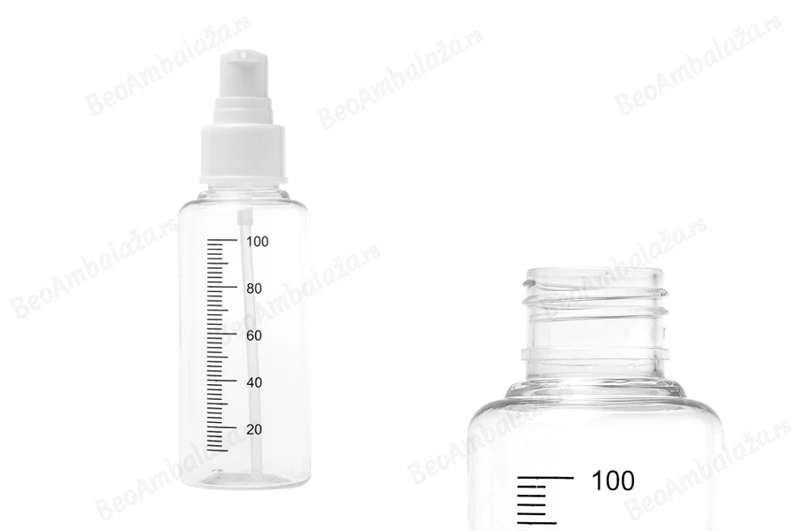 Plastična flašica 100mL za kreme sa mernim oznakama, pumpicom i zatvaračem -  24 kom-dimenzije_slike