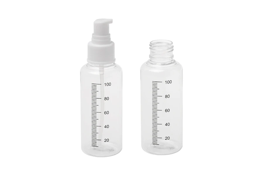 Plastična flašica 100mL za kreme sa mernim oznakama, pumpicom i zatvaračem - 24 kom Plastična flašica 100mL za kreme sa mernim oznakama, pumpicom i zatvaračem - 24 kom