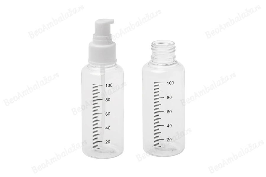 Plastična flašica 100mL za kreme sa mernim oznakama, pumpicom i zatvaračem -  24 kom-grupa_slika