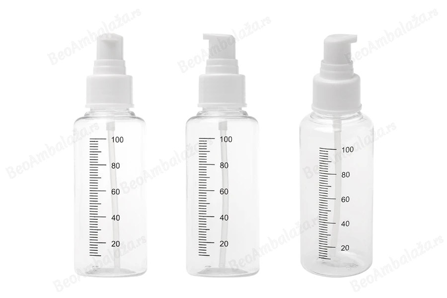 Plastična flašica 100mL za kreme sa mernim oznakama, pumpicom i zatvaračem -  24 kom-grupa_slika
