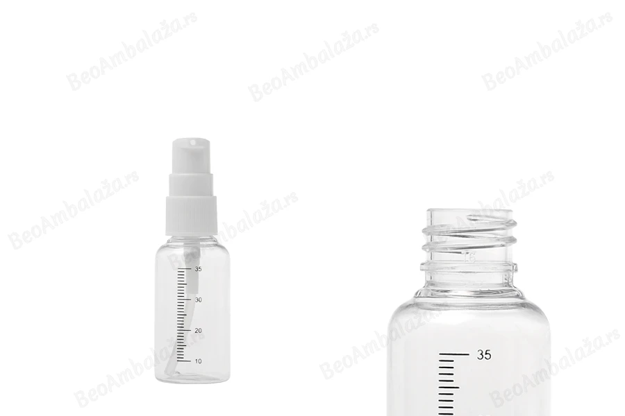 Plastična flašica 35mL za kreme sa mernim oznakama, pumpicom i zatvaračem - 36 kom-dimenzije_slike