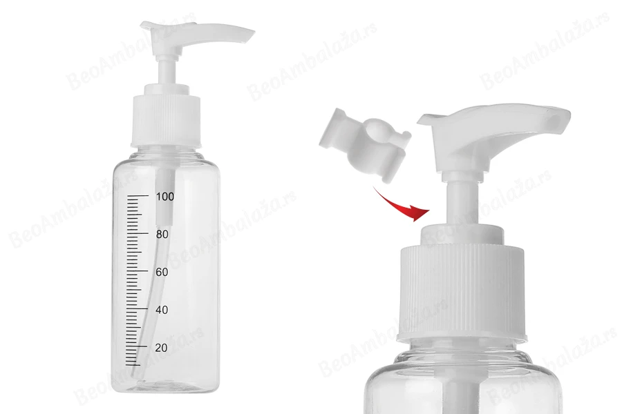 Plastične flašice 100mL sa mernim oznakama i pumpicom - 24 kom-dimenzije_slike