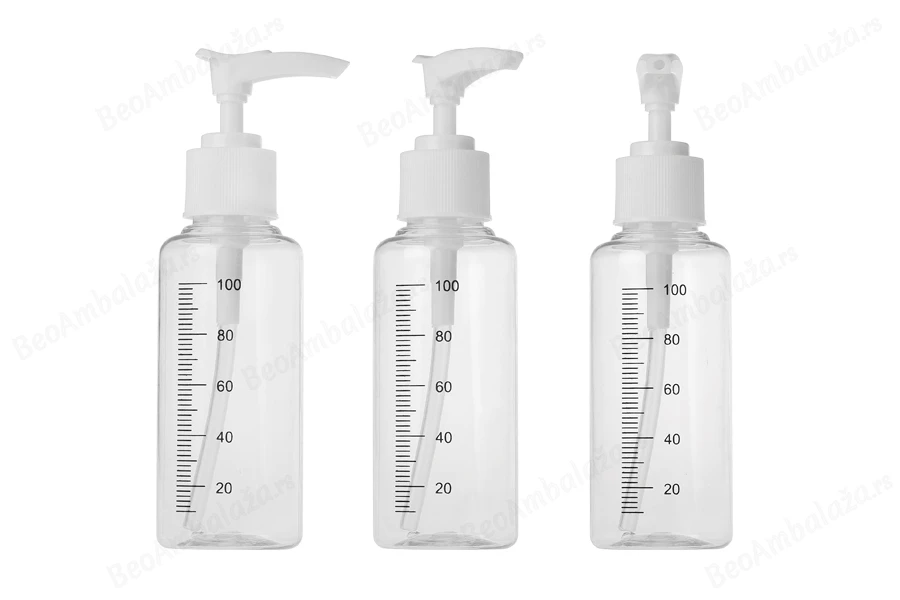 Plastične flašice 100mL sa mernim oznakama i pumpicom - 24 kom-grupa_slika