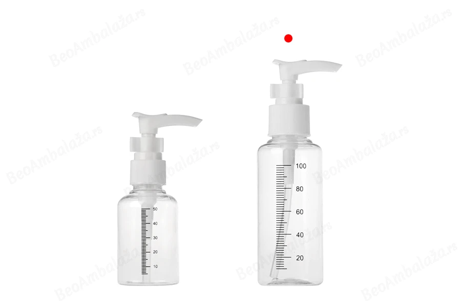 Plastične flašice 100mL sa mernim oznakama i pumpicom - 24 kom-grupa_slika