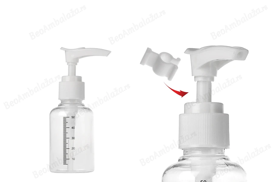 Plastična flašica 50mL sa mernim oznakama, za šampon - 24 kom-dimenzije_slike