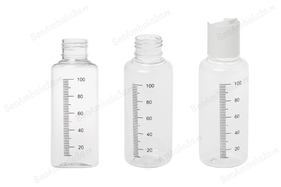 Providna plastična flašica 100mL sa mernim oznakama i belim disk top zatvaračem - 12 kom-grupa_slika