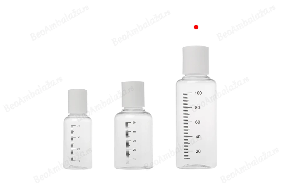 Providna plastična flašica 100mL sa mernim oznakama i belim disk top zatvaračem - 12 kom-grupa_slika