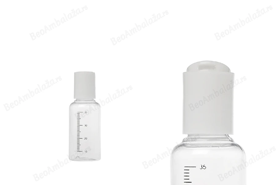 Providna plastična flašica 35mL sa mernim oznakama i belim disk top zatvaračem - 24 kom-slika_proizvoda
