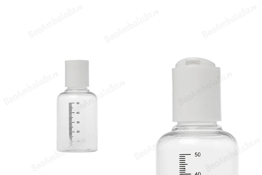 Plastična flašica 50mL sa mernim oznakama i belim disk-top zatvaračem - 24 kom-slika_proizvoda