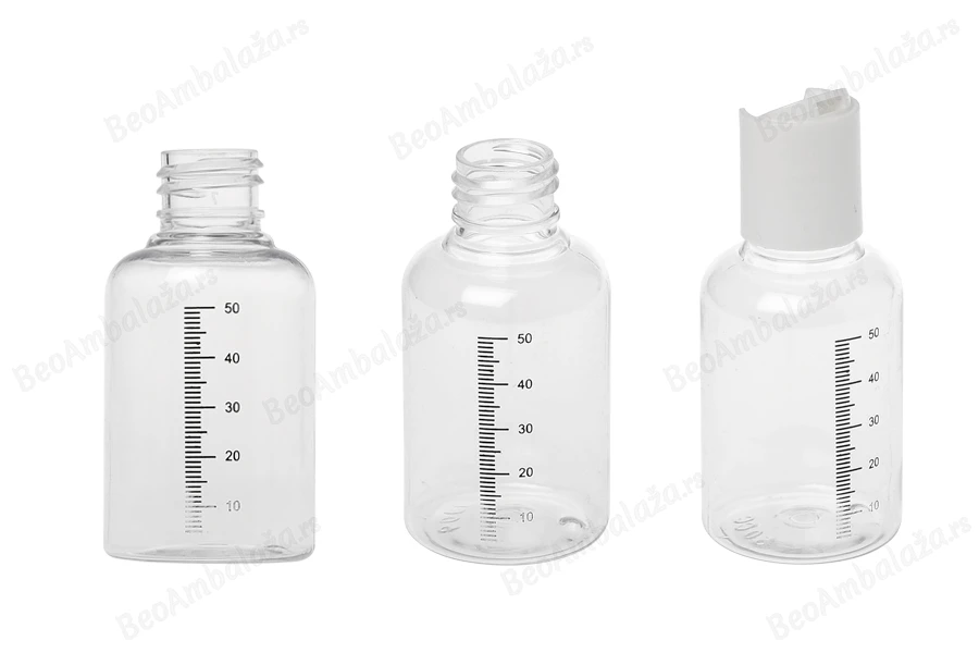 Plastična flašica 50mL sa mernim oznakama i belim disk-top zatvaračem - 24 kom-grupa_slika