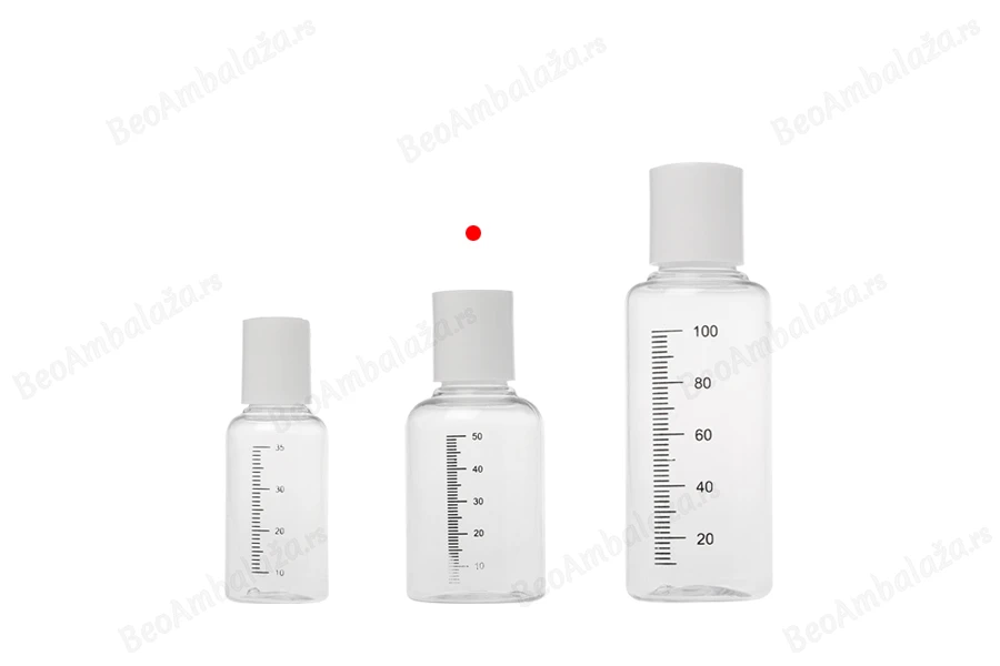 Plastična flašica 50mL sa mernim oznakama i belim disk-top zatvaračem - 24 kom-grupa_slika