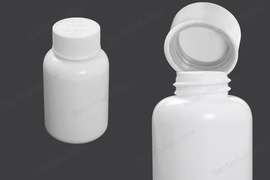 Plastična bočica 100mL za farmaceutske preparate sa sigurnosnim zatvaračem - 12 kom-dimenzije_slike