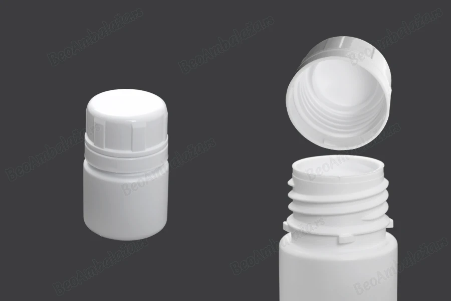 Plastična bela bočica 30mL za farmaceutske preparate - 12 kom-dimenzije_slike