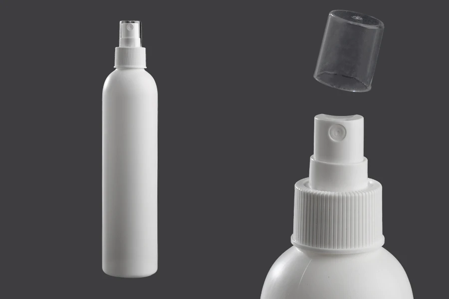 Plastična bela bočica 300mL sa sprejom i providnim zatvaračem Plastična bela bočica 300mL sa sprejom i providnim zatvaračem