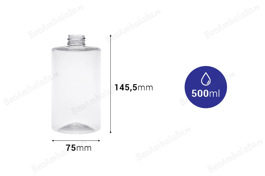 Providna cilindrična plastična flaša 500mL (28/410) - 10 kom-dimenzije_slike