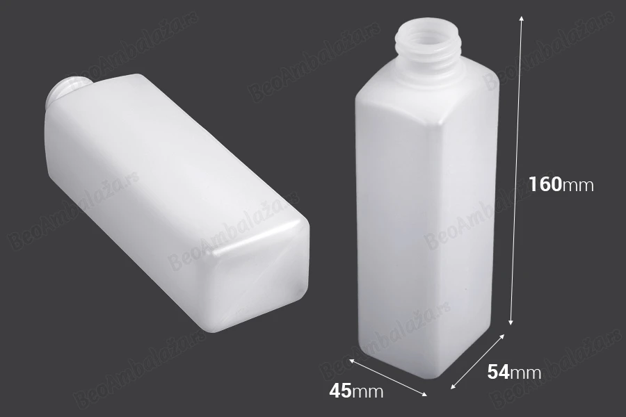 Plastična poluprovidna četvrtasta flaša 300 mL, 28/410-dimenzije_slike