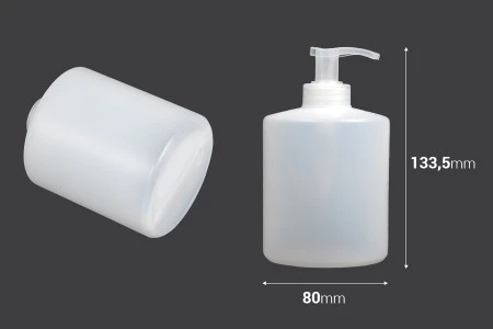 Plastična poluprovidna cilindrična flaša 400 mL sa pumpicom, 28/400-2
