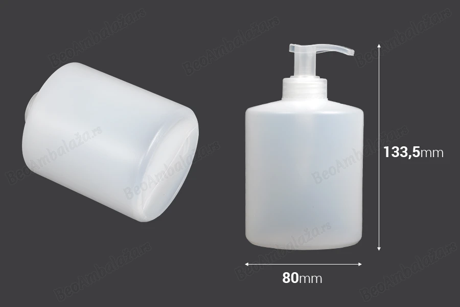 Plastična poluprovidna cilindrična flaša 400 mL sa pumpicom, 28/400-dimenzije_slike