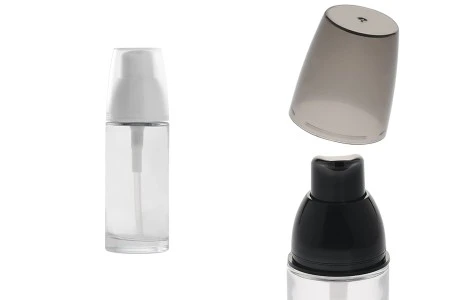 Staklena okrugla bočica 30mL za kreme sa pumpicom i zatvaračem u dve boje-2