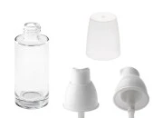 Staklena okrugla bočica 30mL za kreme sa pumpicom i zatvaračem u dve boje Staklena okrugla bočica 30mL za kreme sa pumpicom i zatvaračem u dve boje