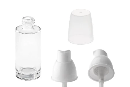 Staklena okrugla bočica 30mL za kreme sa pumpicom i zatvaračem u dve boje-4