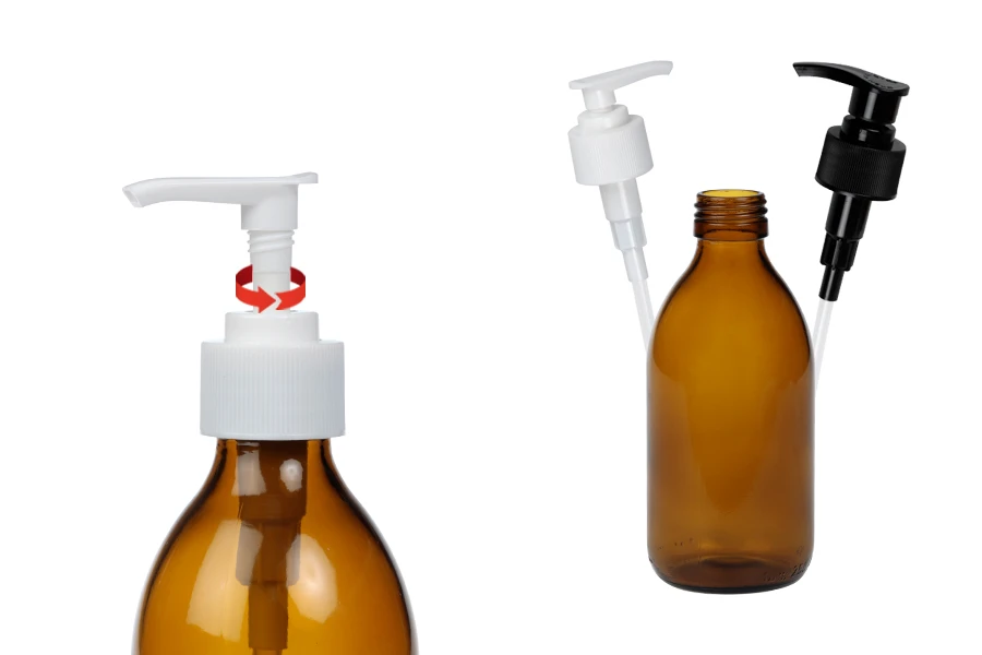 Farmaceutska staklena braon flašica 250ml sa belom pumpicom