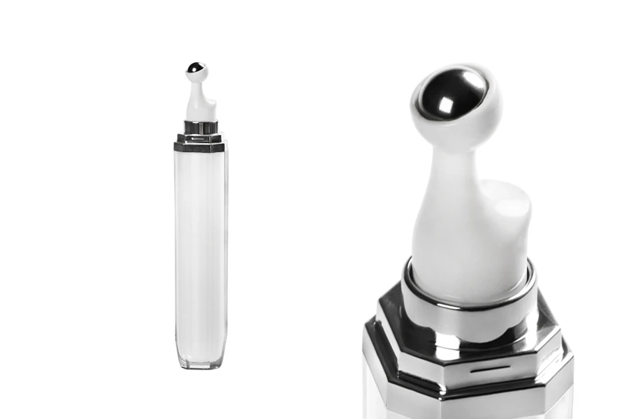 Akrilna bela roll-on bočica 20mL za kozmetičke preparate sa srebrnim prstenom Akrilna bela roll-on bočica 20mL za kozmetičke preparate sa srebrnim prstenom