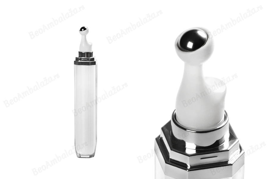Akrilna bela roll-on bočica 20mL za kozmetičke preparate sa srebrnim prstenom-dimenzije_slike