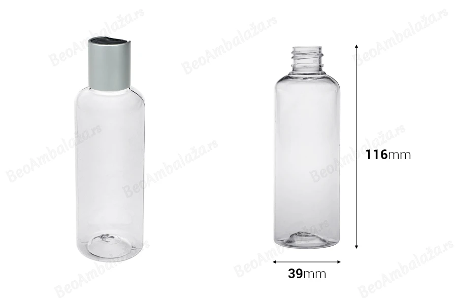 Plastična providna boca 100mL, PP20 - 12 kom-dimenzije_slike