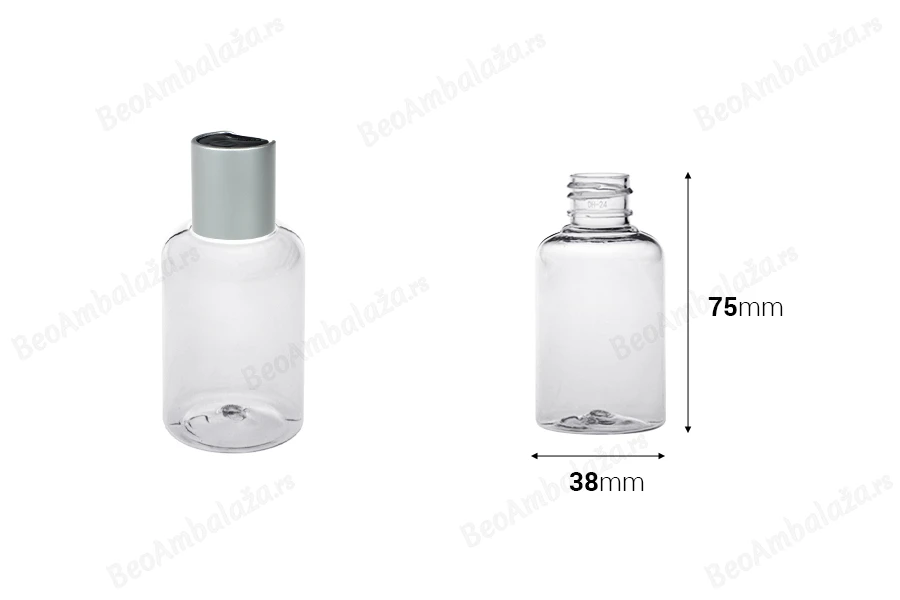 Plastična providna boca 50mL, PP20 - 12 kom-dimenzije_slike