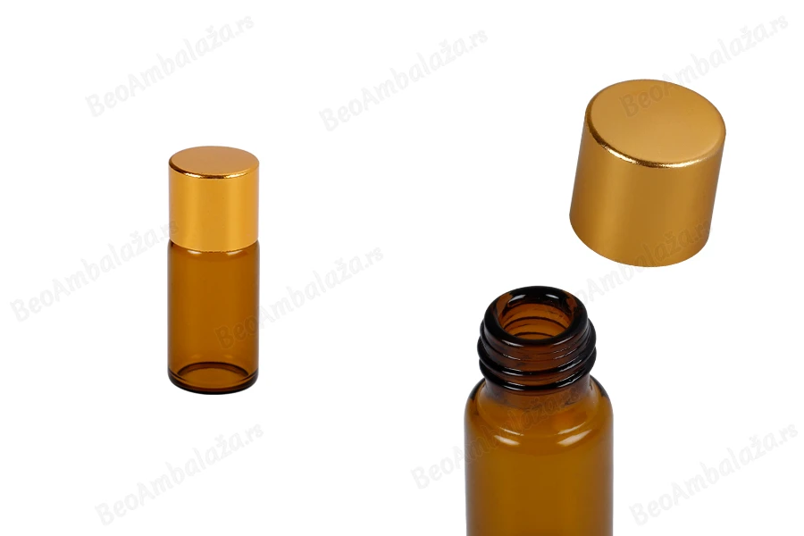 Braon bočica 5mL sa zlatnim aluminijumskim zatvaračem - 12 kom-slika_proizvoda