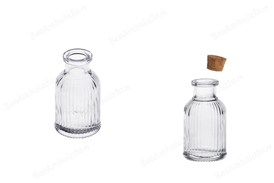 Staklena flašica 50mL sa brazdama i plutanim čepom-dimenzije_slike
