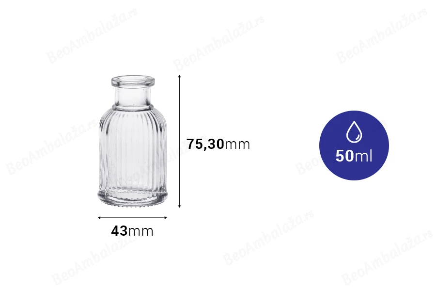 Staklena flašica 50mL sa brazdama i plutanim čepom-grupa_slika