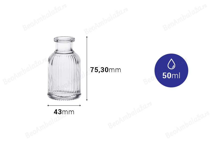 Staklena flašica 50mL sa brazdama i plutanim čepom-grupa_slika