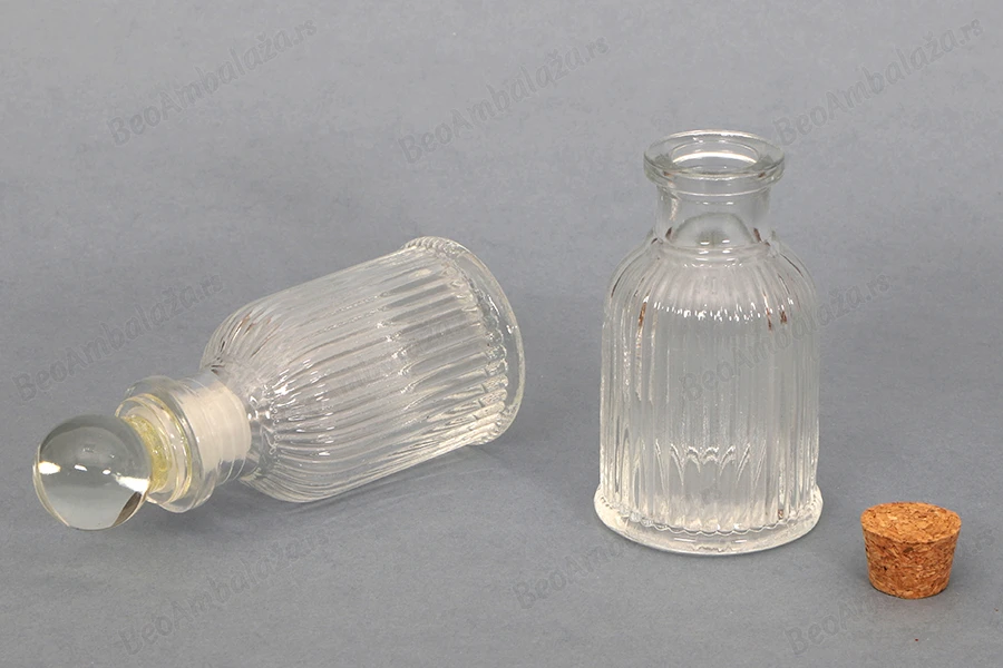 Staklena flašica 50mL sa brazdama i plutanim čepom-grupa_slika