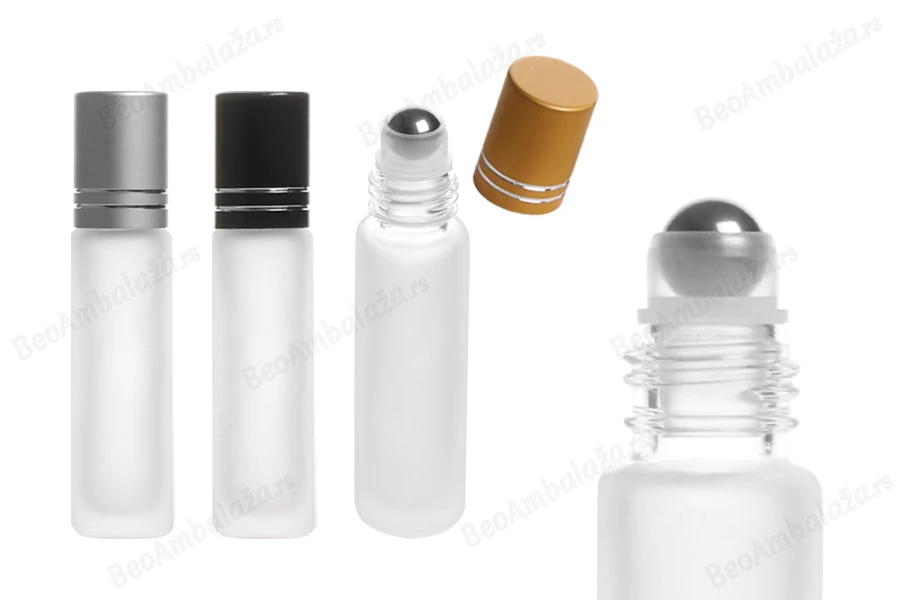 Staklena peskirana roll-on bočica 10mL sa metalnom kuglicom i zatvaračem - 12 kom-slika_proizvoda