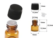 Mini staklena karamel bočica 1mL sa crnim zatvaračem i plastičnim čepom - 25 kom Mini staklena karamel bočica 1mL sa crnim zatvaračem i plastičnim čepom - 25 kom