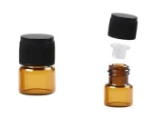 Mini staklena karamel bočica 1mL sa crnim zatvaračem i plastičnim čepom - 25 kom Mini staklena karamel bočica 1mL sa crnim zatvaračem i plastičnim čepom - 25 kom