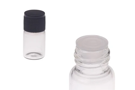 Mini staklena bočica 2mL, sa plastičnom zaptivkom i crnim zatvaračem-1