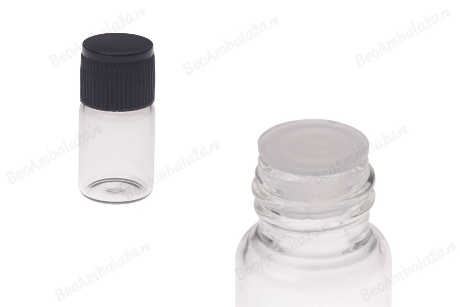 Mini staklena bočica 2mL, sa plastičnom zaptivkom i crnim zatvaračem-slika_proizvoda