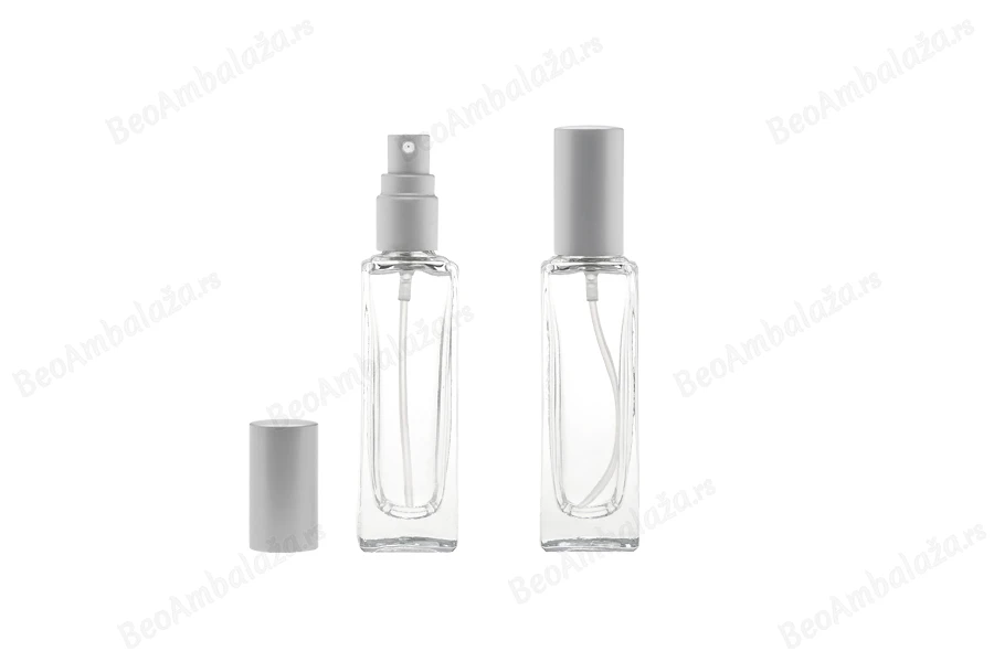 Staklena providna bočica 20mL, sa plastičnim sprejom i zatvaračem PP15-grupa_slika