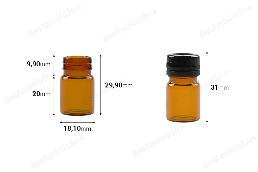 Braon staklena bočica 3mL sa crnim plastičnim zatvaračem sa sigurnosnim zatvaranjem-dimenzije_slike