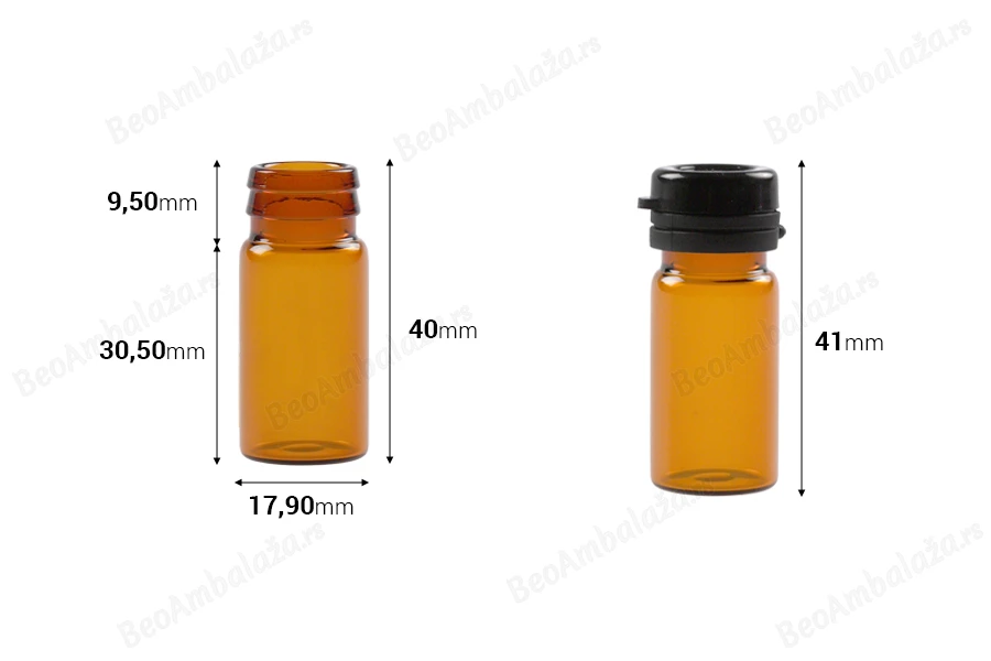 Braon staklena bočica 5mL sa crnim plastičnim zatvaračem sa sigurnosnim zatvaranjem-dimenzije_slike