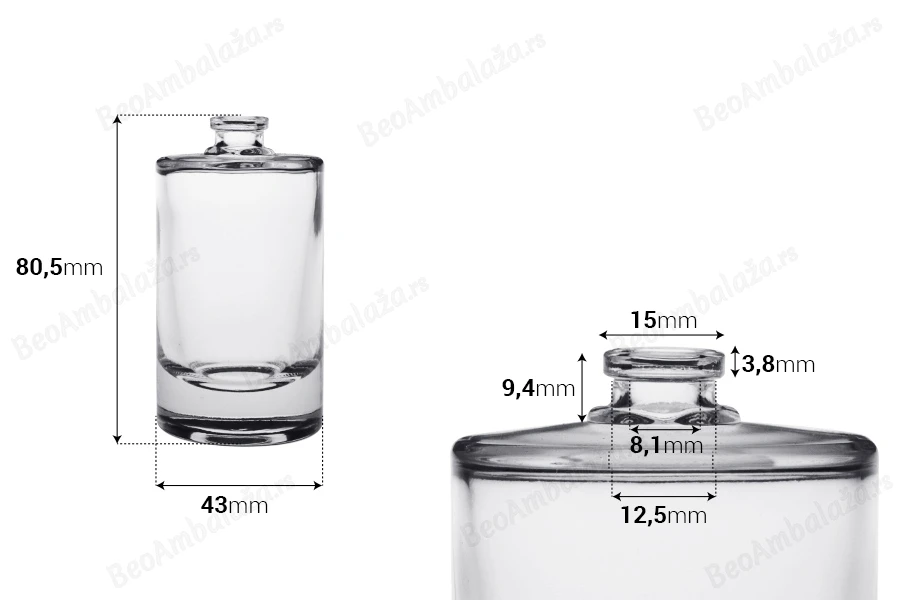 Cilindrična staklena flašica za parfem 50mL sa sigurnosnim Crimp zatvaranjem 15 mm-dimenzije_slike