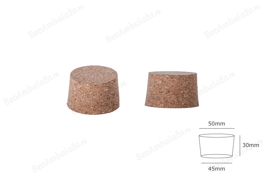 Široki konusni čep od prirodne plute 30x50/45 mm - za grlo T.O. 58-dimenzije_slike