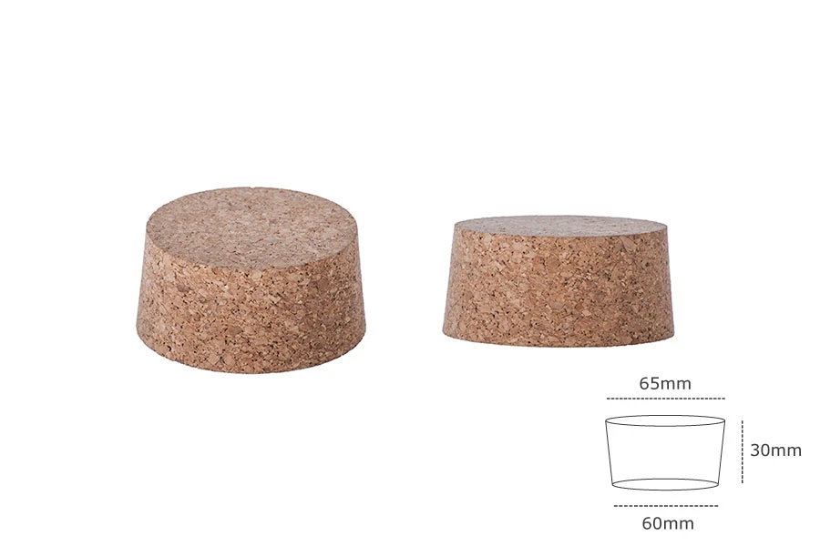 Široki konusni čep od prirodne plute 30x65/60 mm- za grlo PP70-dimenzije_slike