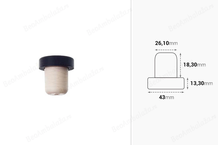 Čep od sintetičke plute f26,5 mm sa crnim drvenim vrhom-dimenzije_slike