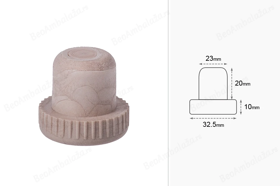 Čep od sintetičke plute f23 mm sa rebrastim vrhom-dimenzije_slike