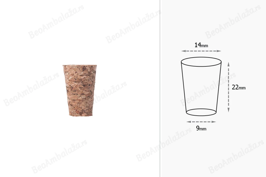 Konusni čep od prirodne plute 22x14/9 mm - za prečnik 12 mm (PP18)-dimenzije_slike