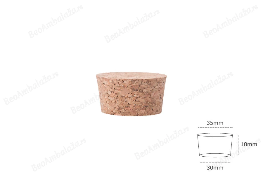 Široki konusni čep od prirodne plute 18x35/30 mm - za grlo T.O. 43-dimenzije_slike
